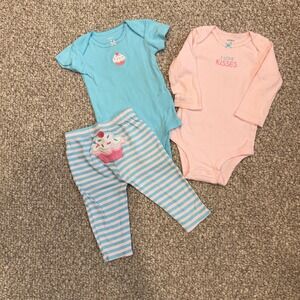 Carters Baby Girl Cupcake Bodysuit Legging Set Size 9 Months 3 Piece